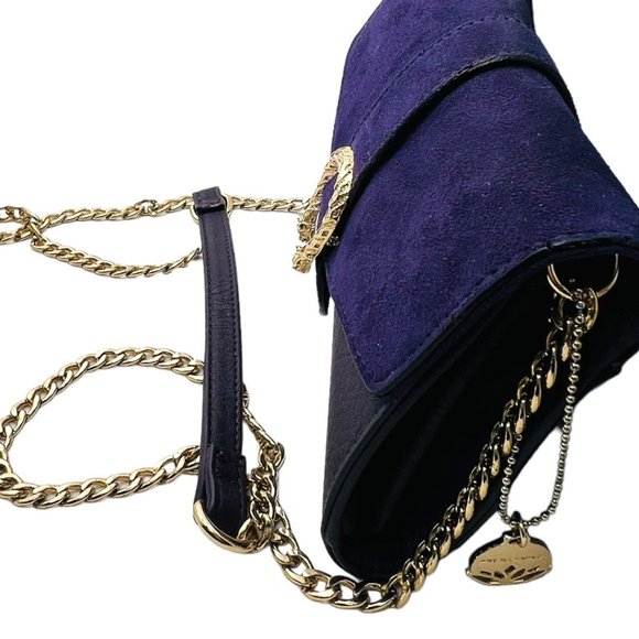 Big Budha Purple Suede Leather Shoulder Bag Gold Chain Strap - Picture 4 of 10